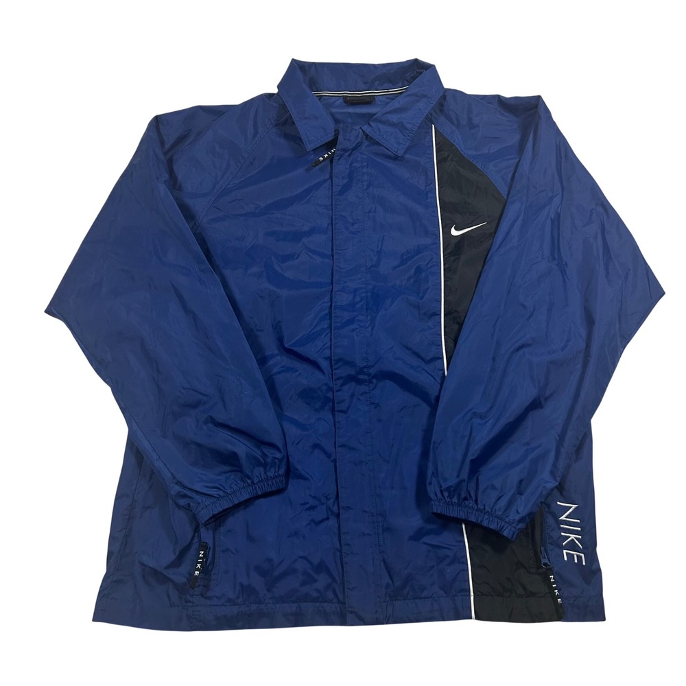 Nike Windbreaker Jacket Mens Medium Blue Black Vintage Colorblock Swoosh Zip Up